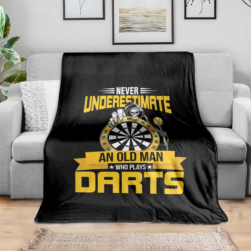 Never Underestimate An Old Man Plays Darts Throw Blanket Funny Dartist Grim Reaper Gift - Wonder Print Shop