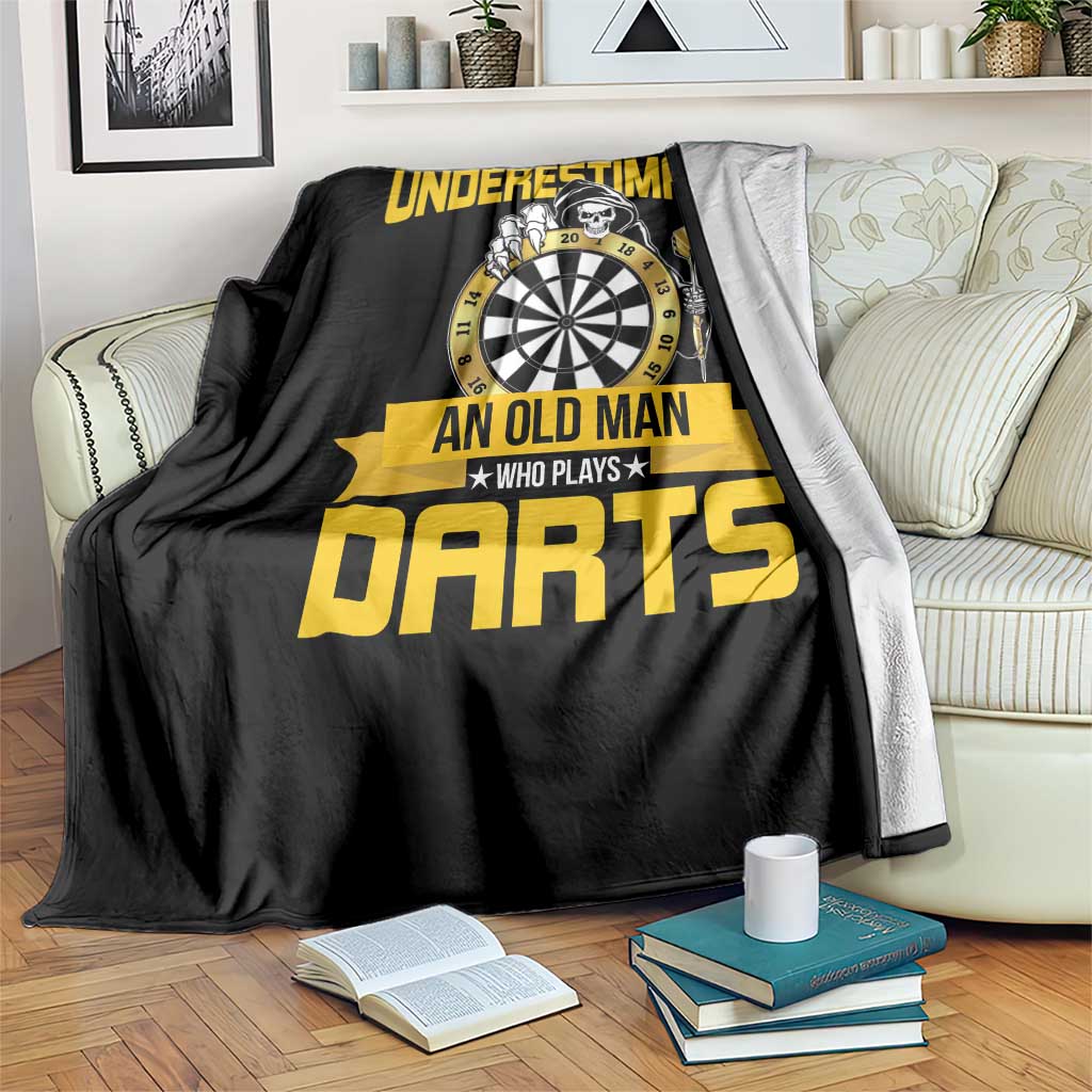 Never Underestimate An Old Man Plays Darts Throw Blanket Funny Dartist Grim Reaper Gift - Wonder Print Shop