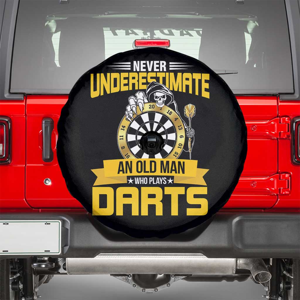 Never Underestimate An Old Man Plays Darts Spare Tire Cover Funny Dartist Grim Reaper Gift - Wonder Print Shop