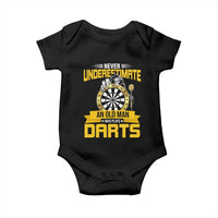 Never Underestimate An Old Man Plays Darts Baby Onesie Funny Dartist Grim Reaper Gift - Wonder Print Shop