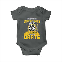 Never Underestimate An Old Man Plays Darts Baby Onesie Funny Dartist Grim Reaper Gift - Wonder Print Shop