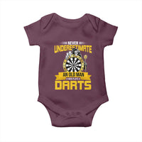 Never Underestimate An Old Man Plays Darts Baby Onesie Funny Dartist Grim Reaper Gift - Wonder Print Shop