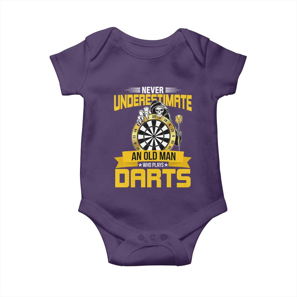 Never Underestimate An Old Man Plays Darts Baby Onesie Funny Dartist Grim Reaper Gift - Wonder Print Shop