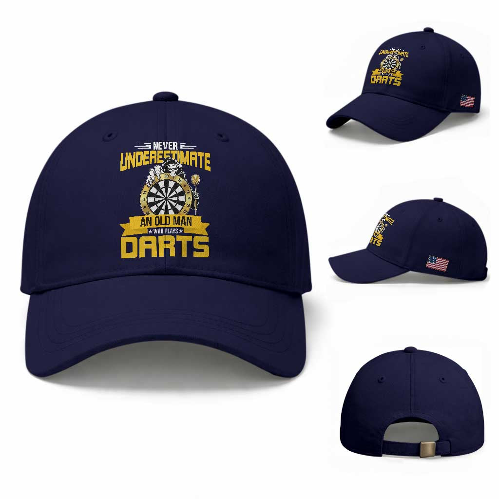 Never Underestimate An Old Man Plays Darts Baseball Cap Funny Dartist Grim Reaper Gift