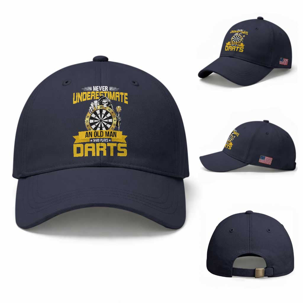 Never Underestimate An Old Man Plays Darts Baseball Cap Funny Dartist Grim Reaper Gift