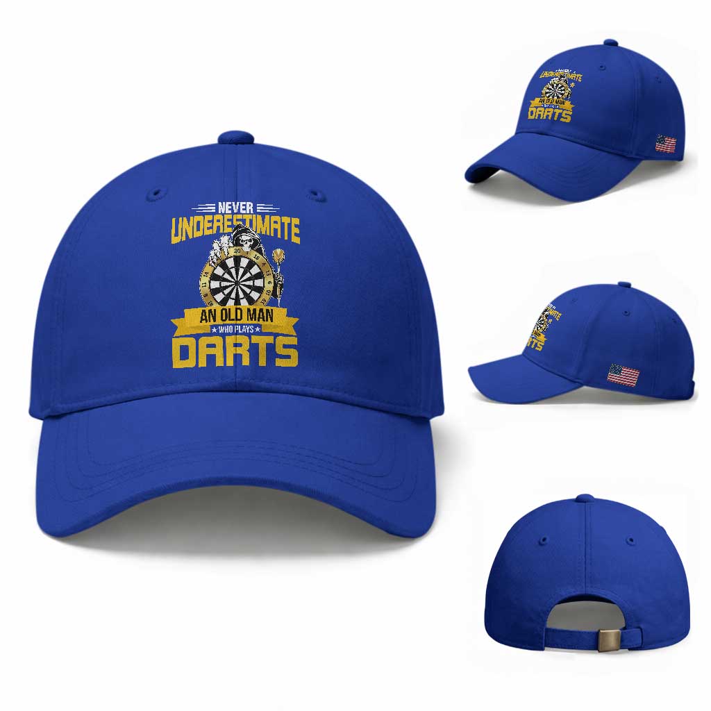 Never Underestimate An Old Man Plays Darts Baseball Cap Funny Dartist Grim Reaper Gift