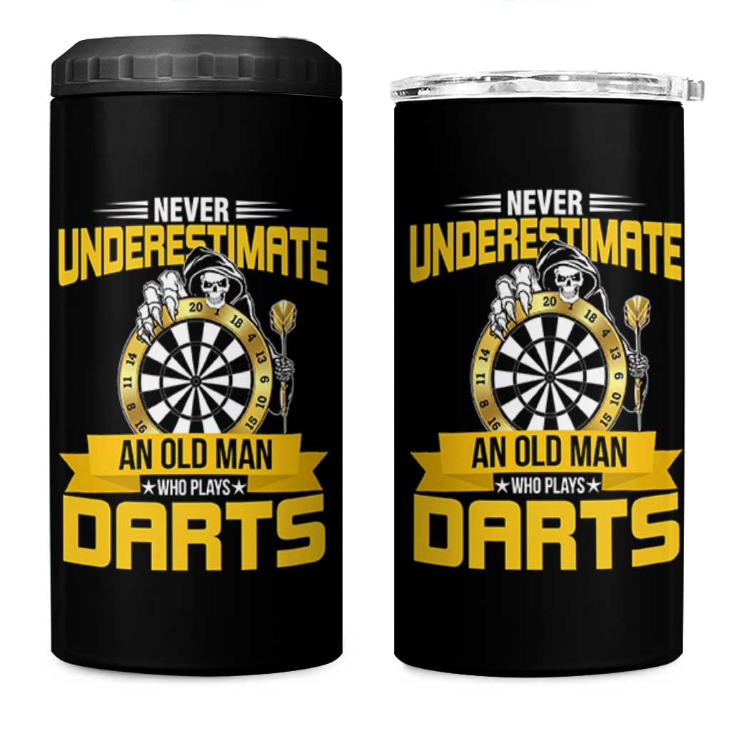 Never Underestimate An Old Man Plays Darts 4 in 1 Can Cooler Tumbler Funny Dartist Grim Reaper Gift - Wonder Print Shop
