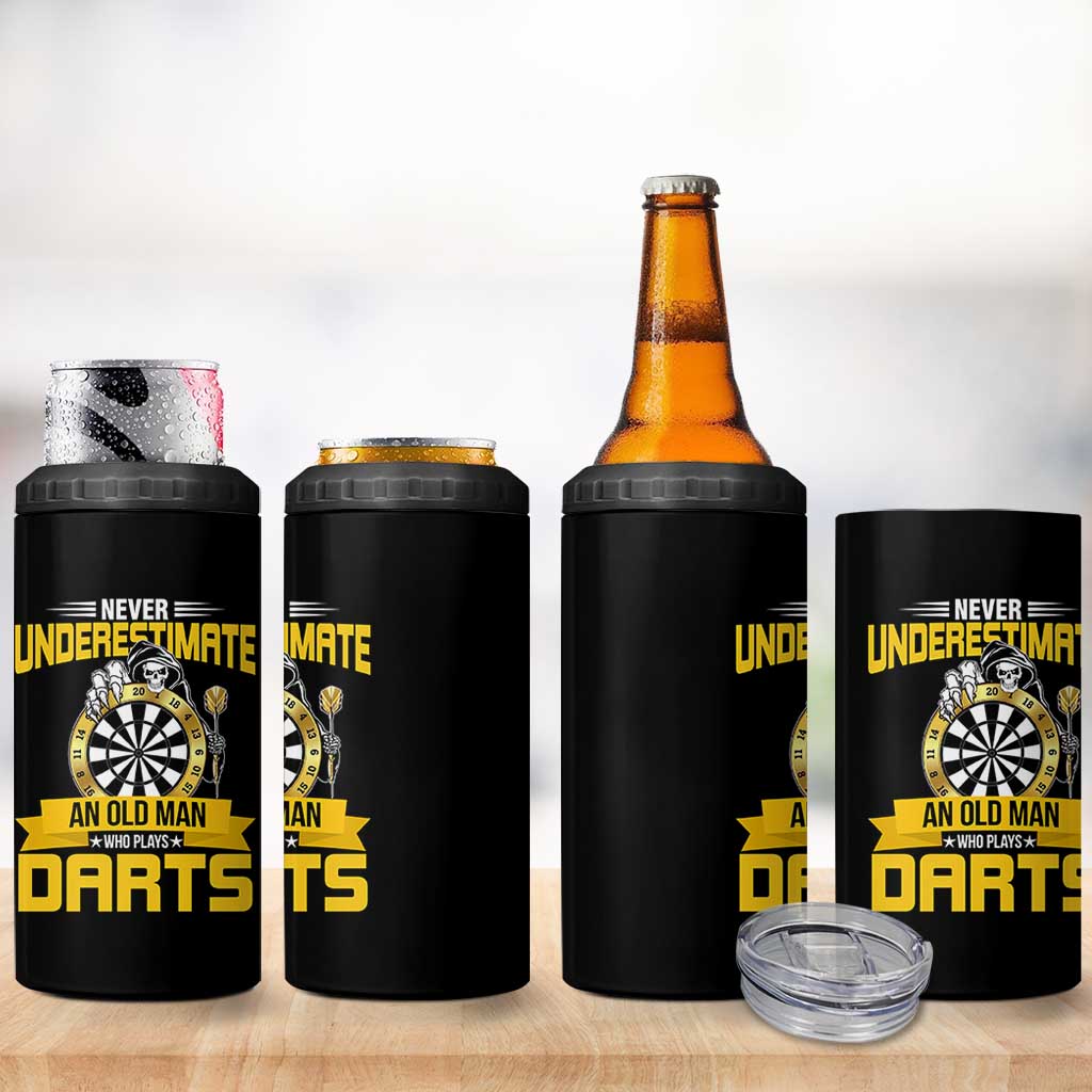Never Underestimate An Old Man Plays Darts 4 in 1 Can Cooler Tumbler Funny Dartist Grim Reaper Gift - Wonder Print Shop