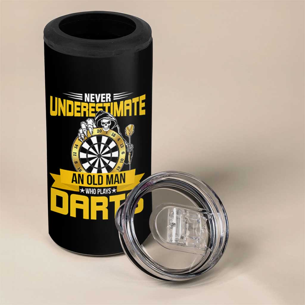 Never Underestimate An Old Man Plays Darts 4 in 1 Can Cooler Tumbler Funny Dartist Grim Reaper Gift - Wonder Print Shop