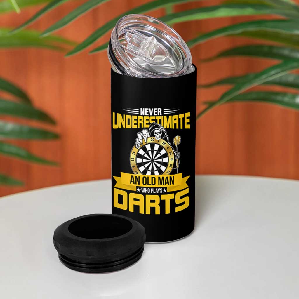 Never Underestimate An Old Man Plays Darts 4 in 1 Can Cooler Tumbler Funny Dartist Grim Reaper Gift - Wonder Print Shop