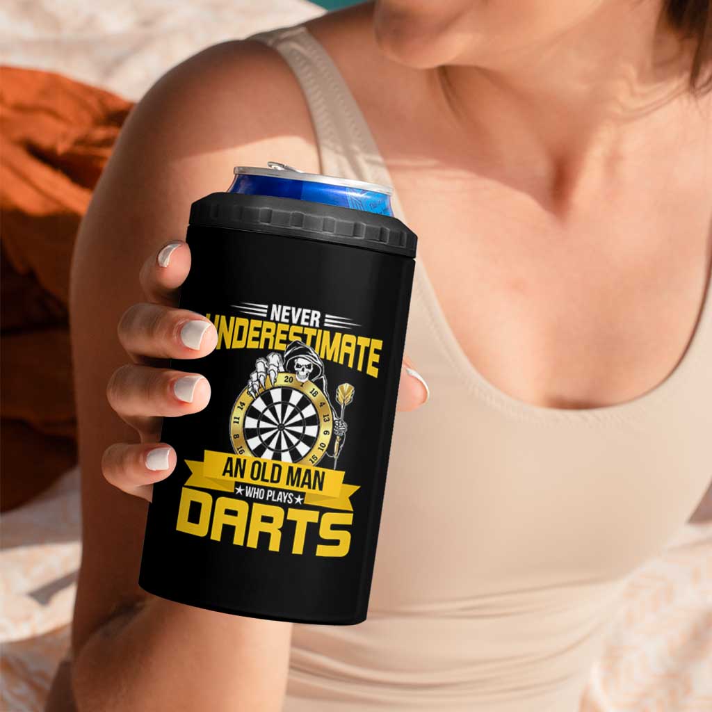 Never Underestimate An Old Man Plays Darts 4 in 1 Can Cooler Tumbler Funny Dartist Grim Reaper Gift - Wonder Print Shop