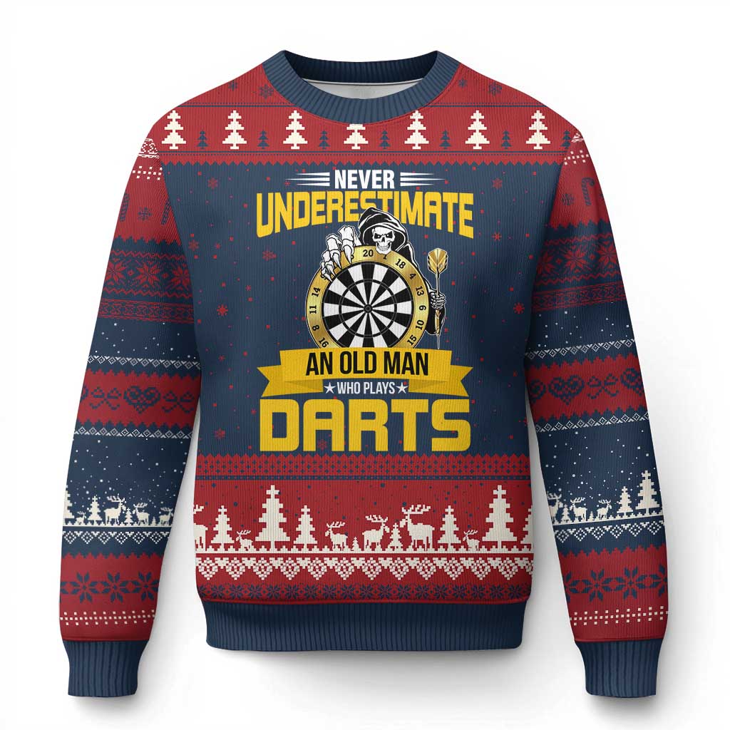 Never Underestimate An Old Man Plays Darts Ugly Christmas Sweater Funny Dartist Grim Reaper Gift - Wonder Print Shop