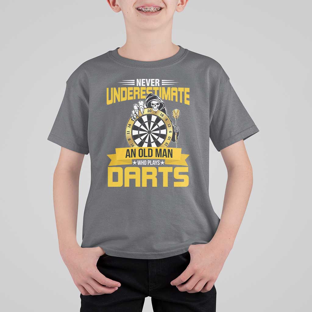 Never Underestimate An Old Man Plays Darts T Shirt For Kid Funny Dartist Grim Reaper Gift - Wonder Print Shop