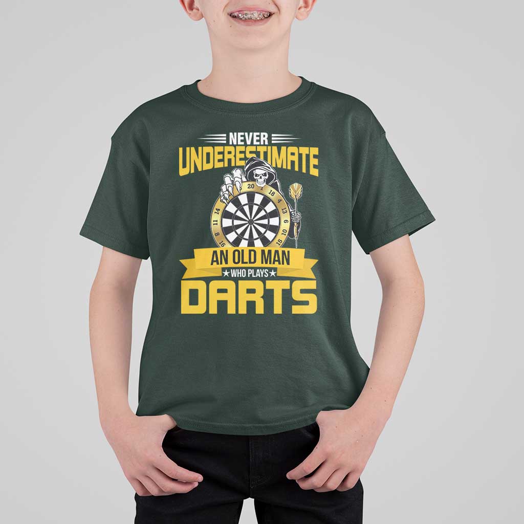 Never Underestimate An Old Man Plays Darts T Shirt For Kid Funny Dartist Grim Reaper Gift - Wonder Print Shop