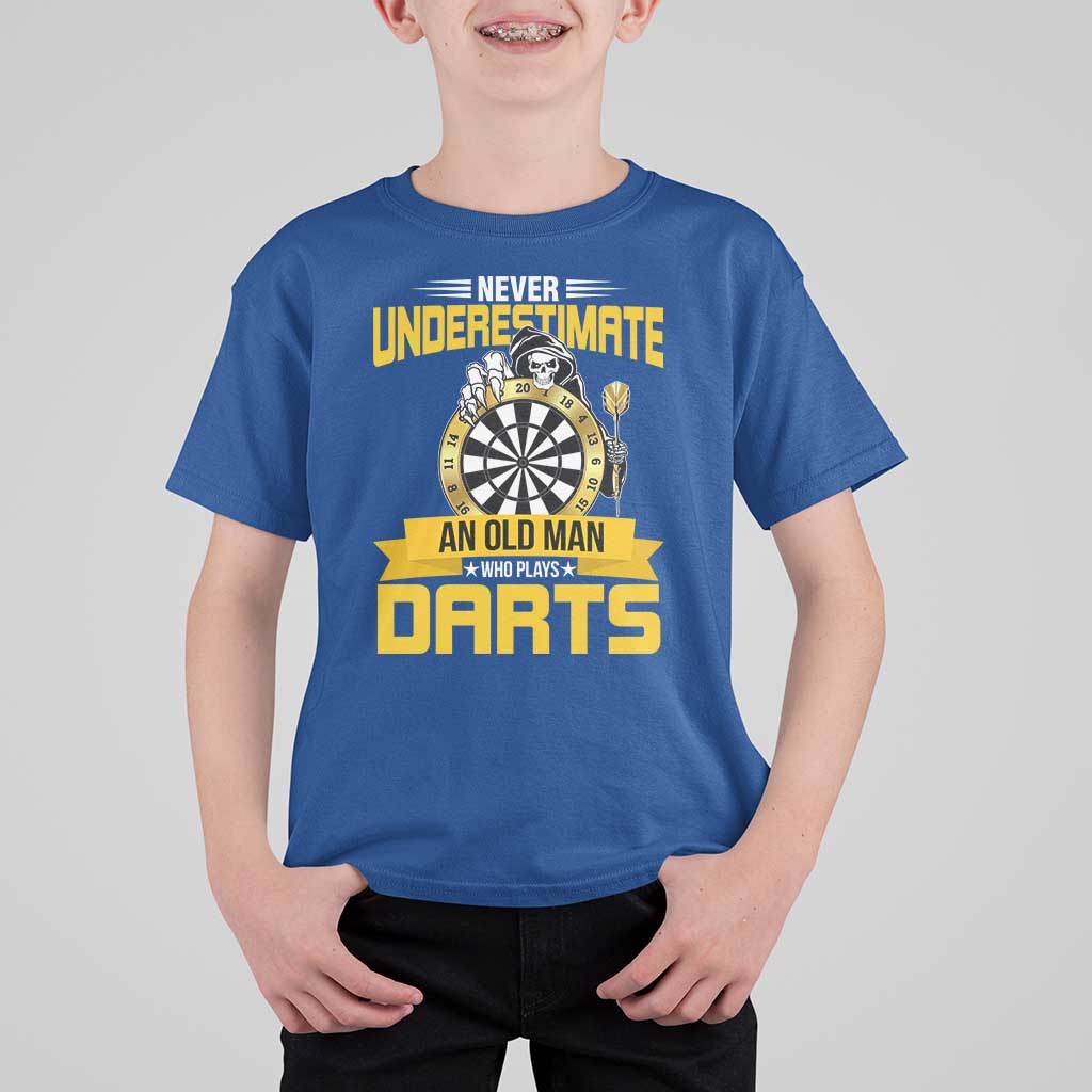 Never Underestimate An Old Man Plays Darts T Shirt For Kid Funny Dartist Grim Reaper Gift - Wonder Print Shop