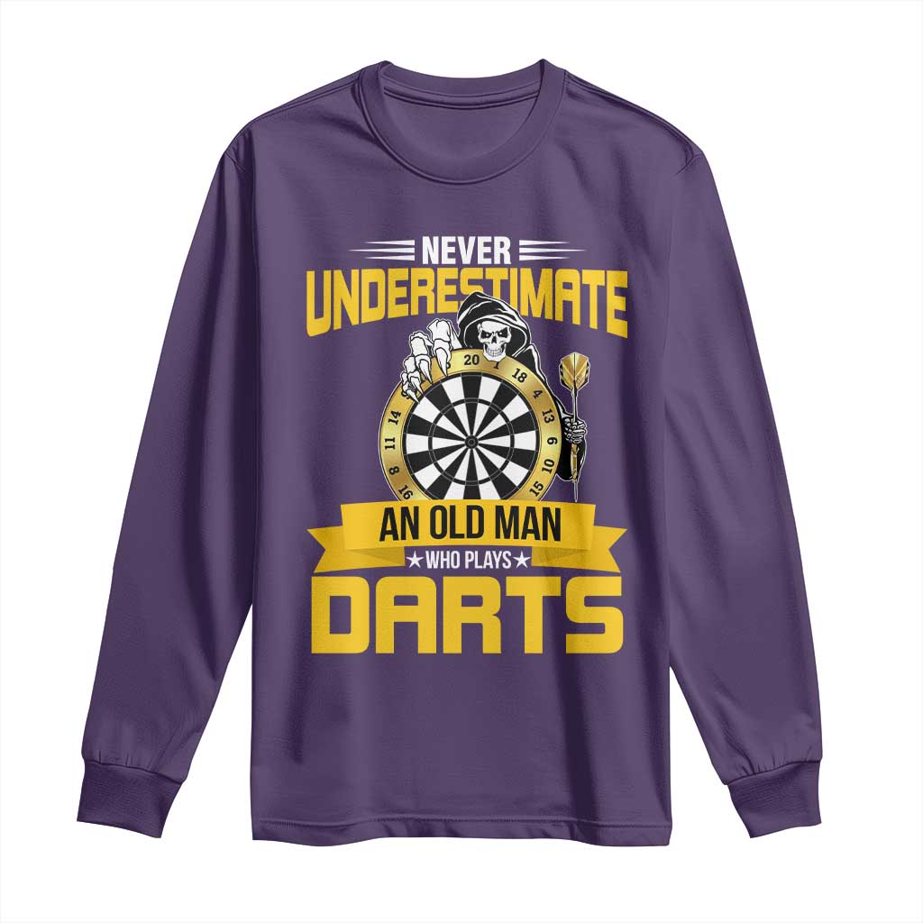 Never Underestimate An Old Man Plays Darts Long Sleeve Shirt Funny Dartist Grim Reaper Gift - Wonder Print Shop