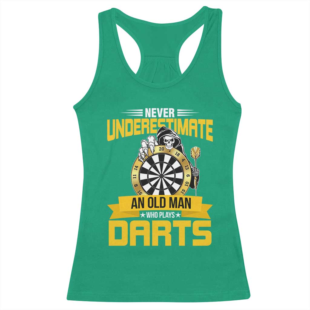 Never Underestimate An Old Man Plays Darts Racerback Tank Top Funny Dartist Grim Reaper Gift - Wonder Print Shop