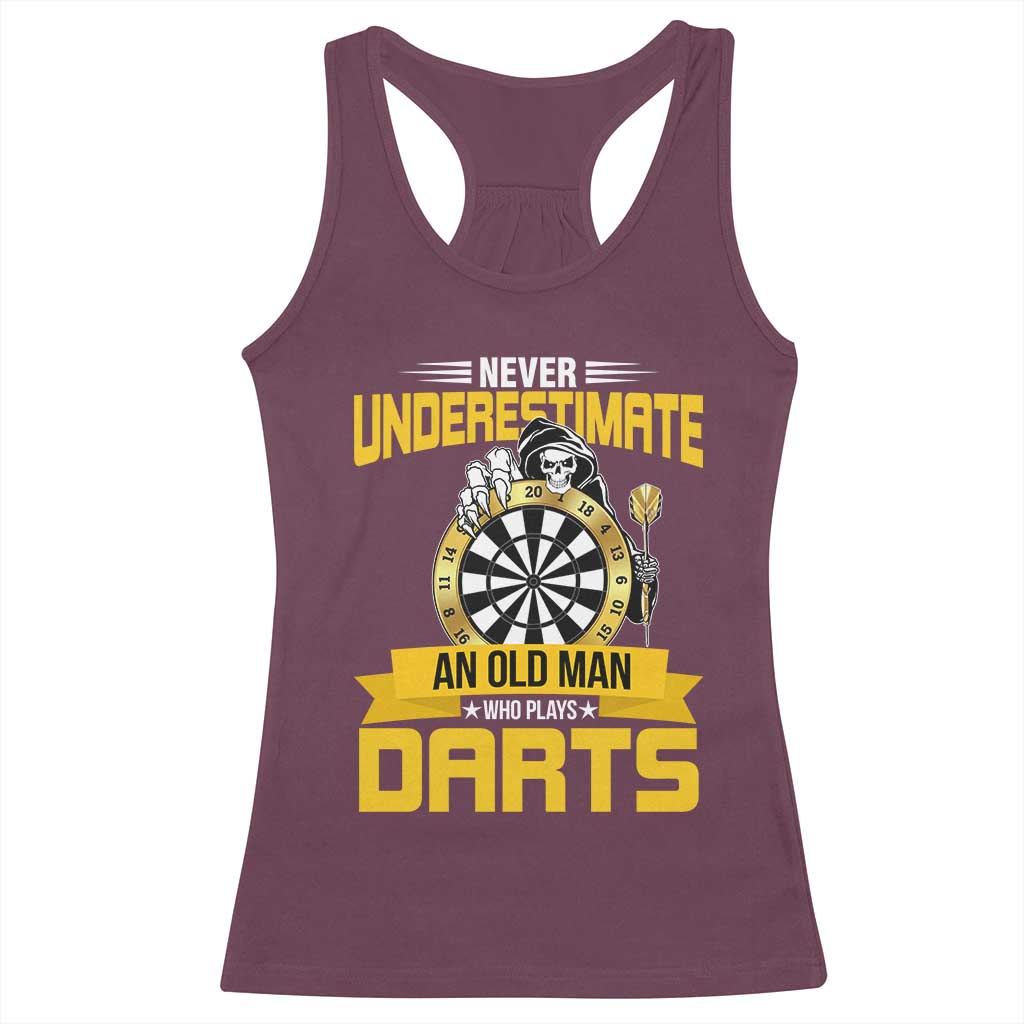 Never Underestimate An Old Man Plays Darts Racerback Tank Top Funny Dartist Grim Reaper Gift - Wonder Print Shop