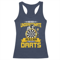 Never Underestimate An Old Man Plays Darts Racerback Tank Top Funny Dartist Grim Reaper Gift - Wonder Print Shop