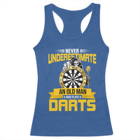 Never Underestimate An Old Man Plays Darts Racerback Tank Top Funny Dartist Grim Reaper Gift - Wonder Print Shop