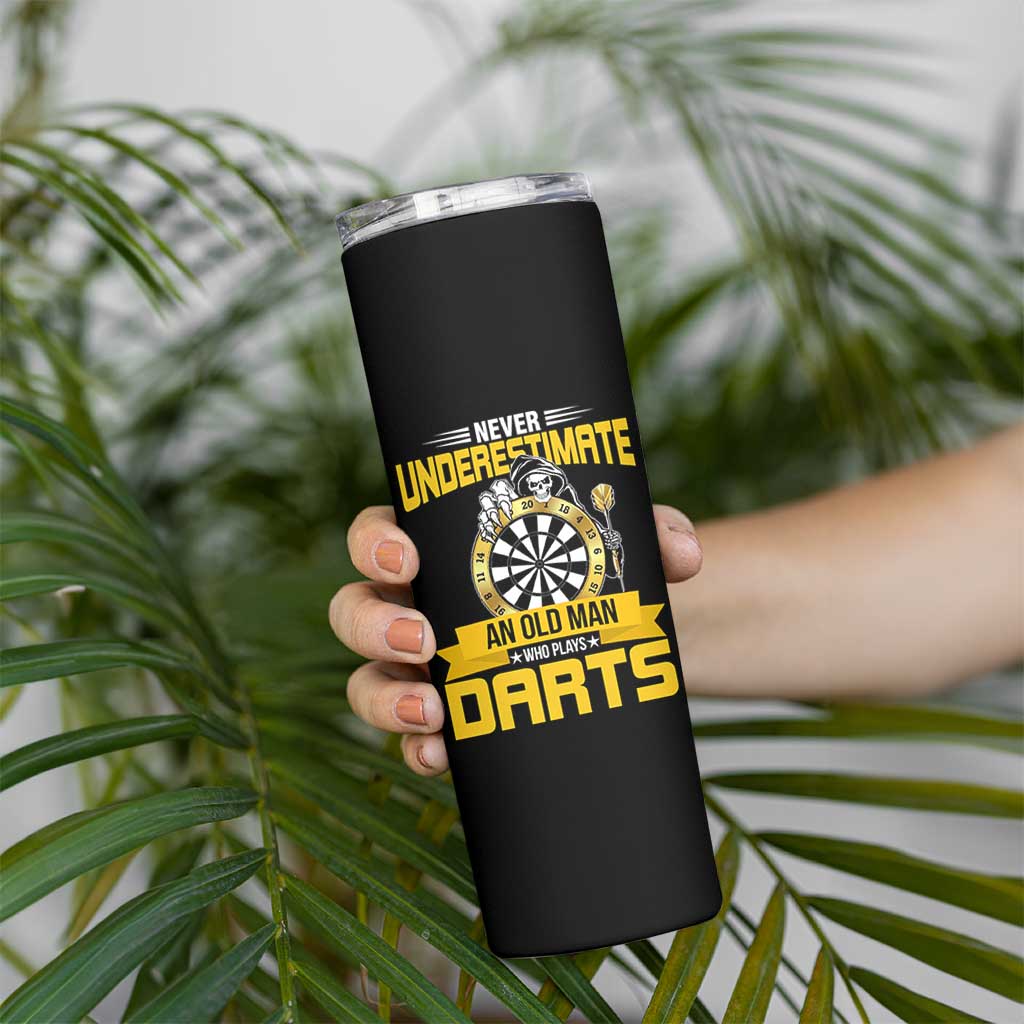 Never Underestimate An Old Man Plays Darts Skinny Tumbler Funny Dartist Grim Reaper Gift - Wonder Print Shop