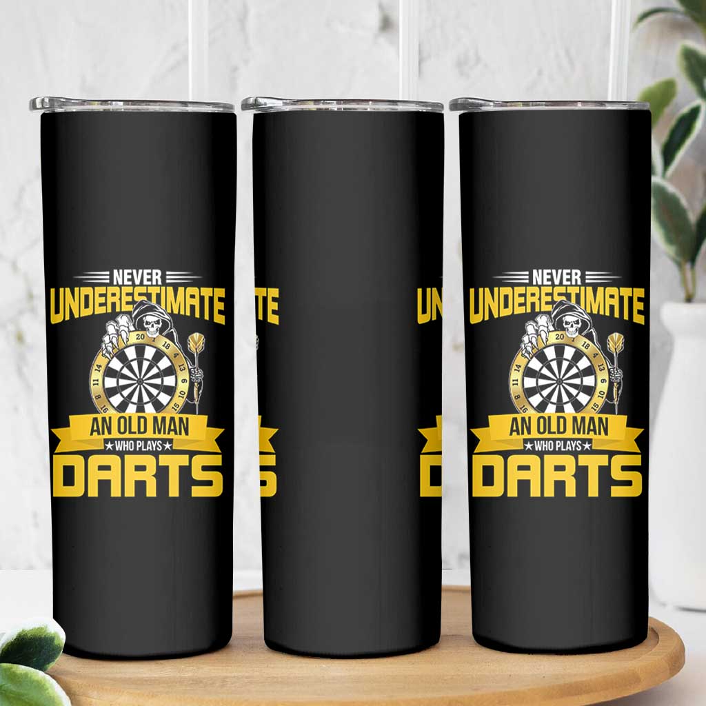 Never Underestimate An Old Man Plays Darts Skinny Tumbler Funny Dartist Grim Reaper Gift - Wonder Print Shop