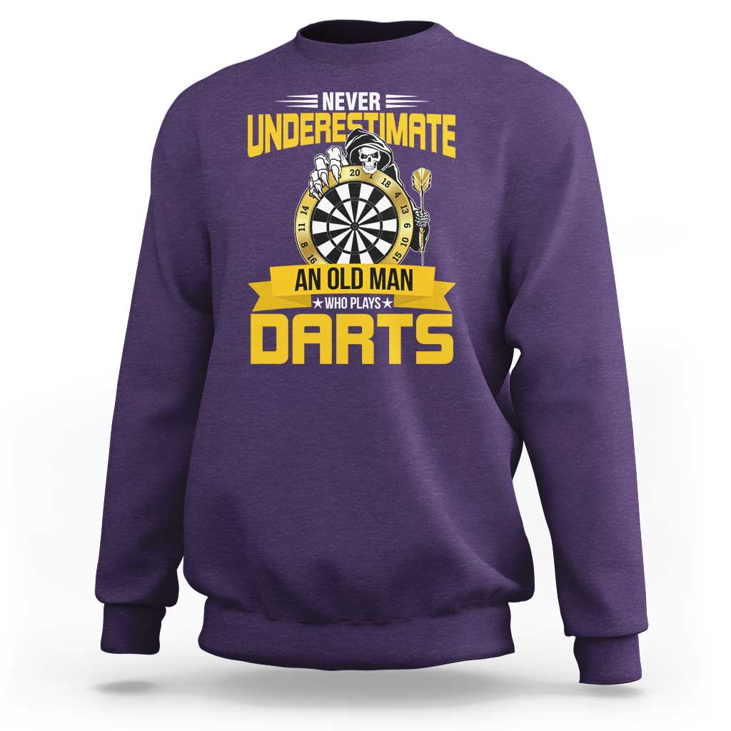 Never Underestimate An Old Man Plays Darts Sweatshirt Funny Dartist Grim Reaper Gift - Wonder Print Shop