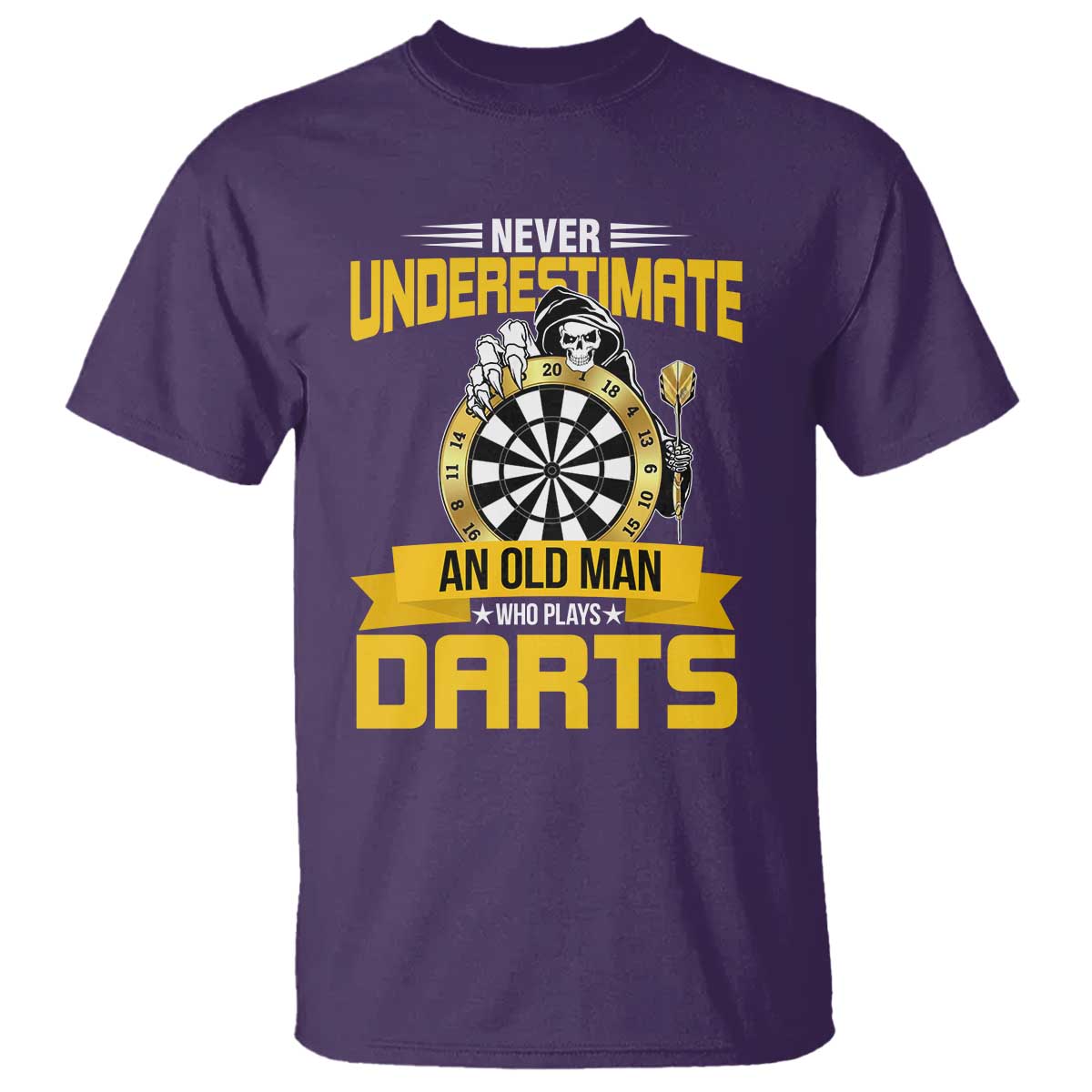 Never Underestimate An Old Man Plays Darts T Shirt Funny Dartist Grim Reaper Gift - Wonder Print Shop