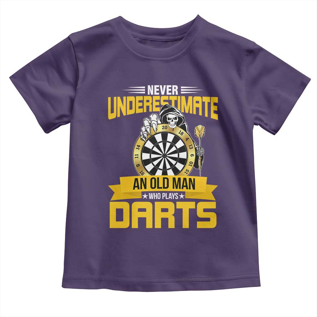 Never Underestimate An Old Man Plays Darts Toddler T Shirt Funny Dartist Grim Reaper Gift - Wonder Print Shop