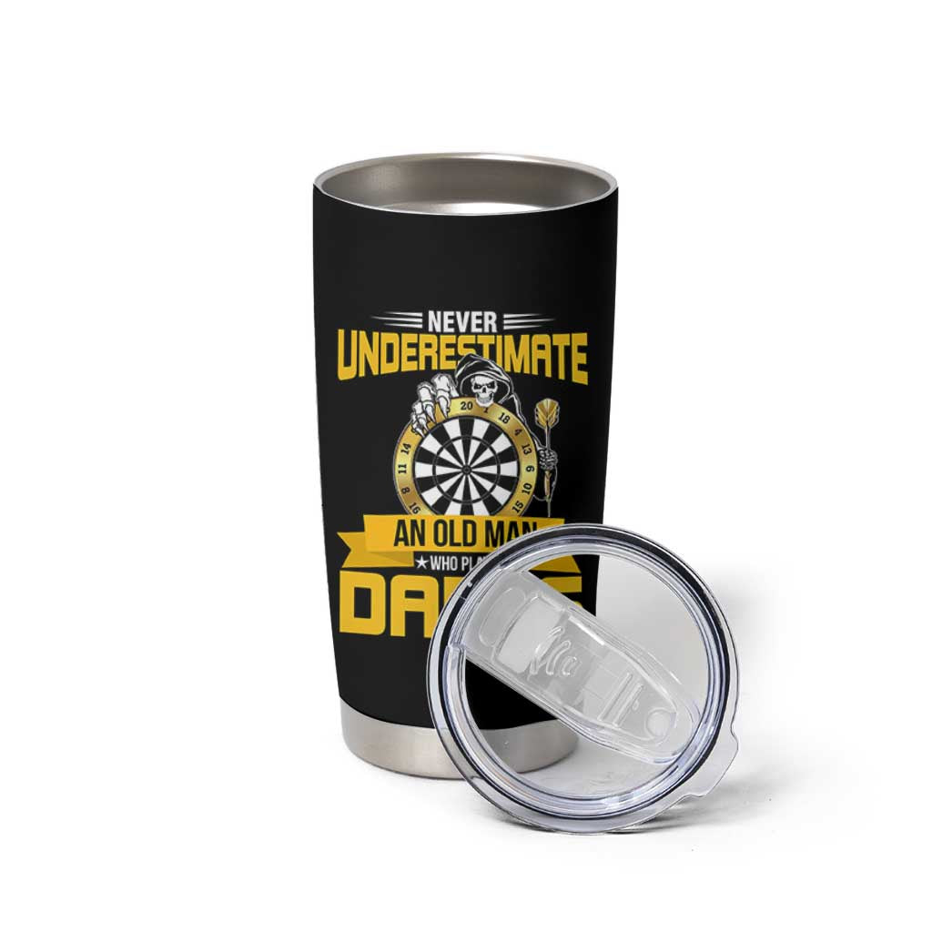 Never Underestimate An Old Man Plays Darts Tumbler Cup Funny Dartist Grim Reaper Gift - Wonder Print Shop