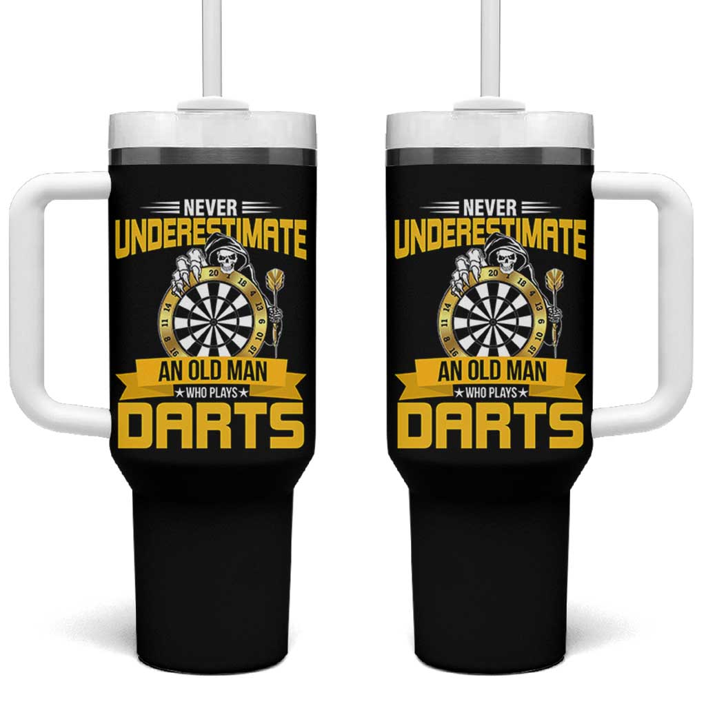 Never Underestimate An Old Man Plays Darts Tumbler With Handle Funny Dartist Grim Reaper Gift - Wonder Print Shop