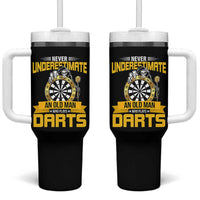 Never Underestimate An Old Man Plays Darts Tumbler With Handle Funny Dartist Grim Reaper Gift - Wonder Print Shop