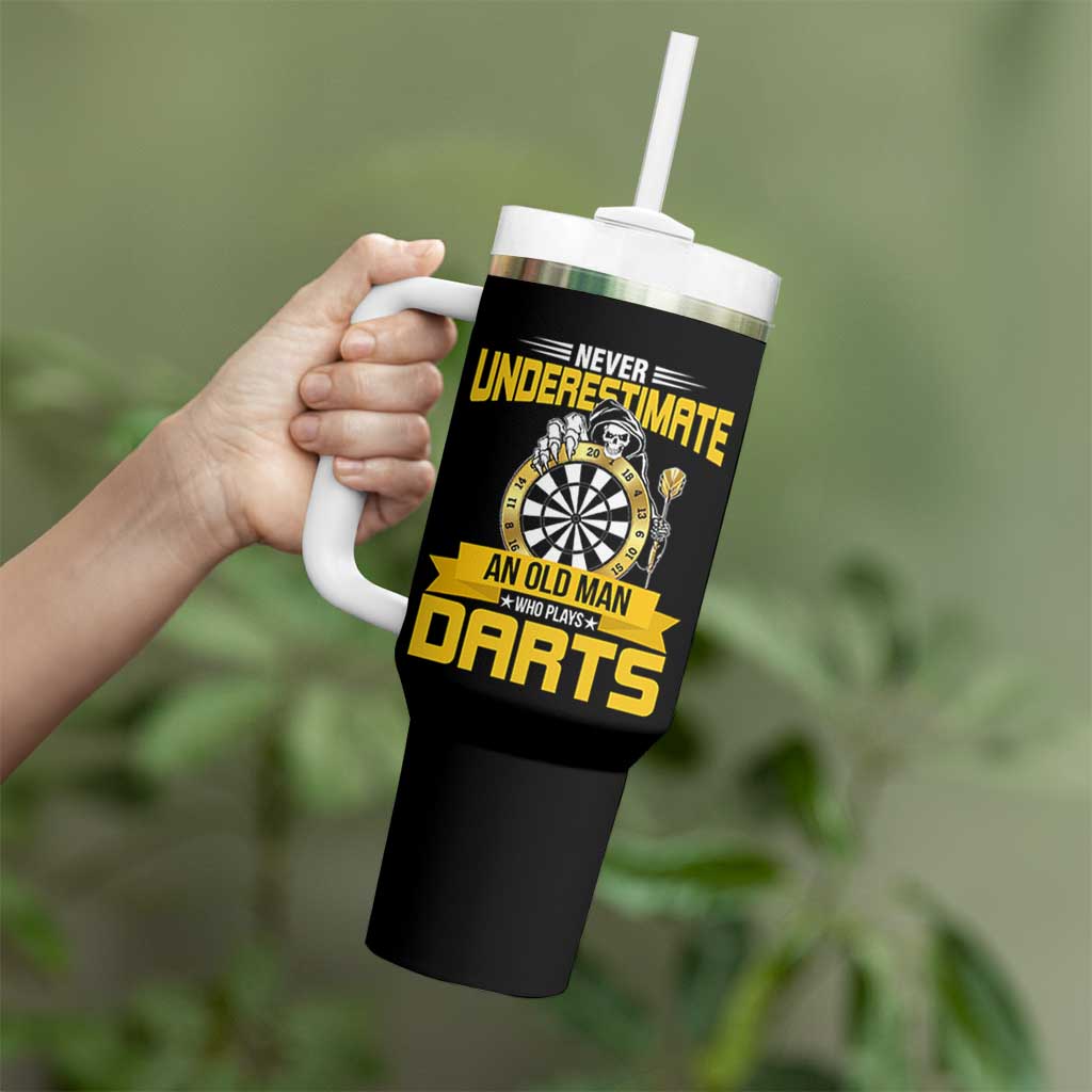 Never Underestimate An Old Man Plays Darts Tumbler With Handle Funny Dartist Grim Reaper Gift - Wonder Print Shop