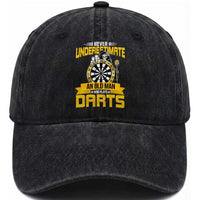 Never Underestimate An Old Man Plays Darts Washed Cotton Baseball Cap Funny Dartist Grim Reaper Gift