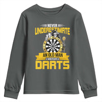 Never Underestimate An Old Man Plays Darts Youth Sweatshirt Funny Dartist Grim Reaper Gift - Wonder Print Shop