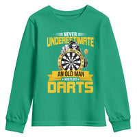 Never Underestimate An Old Man Plays Darts Youth Sweatshirt Funny Dartist Grim Reaper Gift - Wonder Print Shop