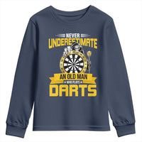 Never Underestimate An Old Man Plays Darts Youth Sweatshirt Funny Dartist Grim Reaper Gift - Wonder Print Shop