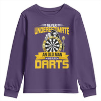 Never Underestimate An Old Man Plays Darts Youth Sweatshirt Funny Dartist Grim Reaper Gift - Wonder Print Shop
