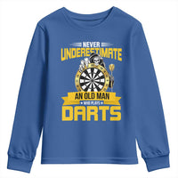 Never Underestimate An Old Man Plays Darts Youth Sweatshirt Funny Dartist Grim Reaper Gift - Wonder Print Shop