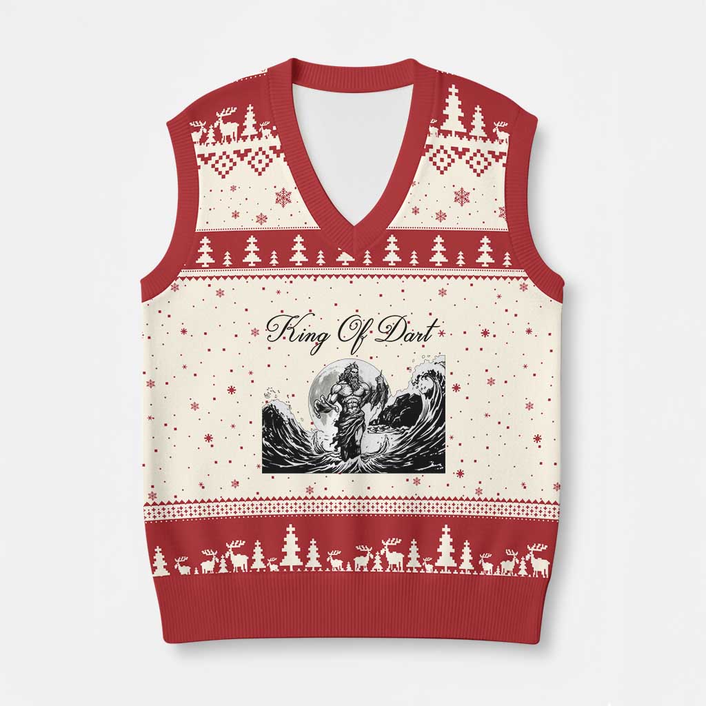Greek Mythology Poseidon Dartist V-Neck Knit Sweater Vest King Of Dart Thrower - Wonder Print Shop