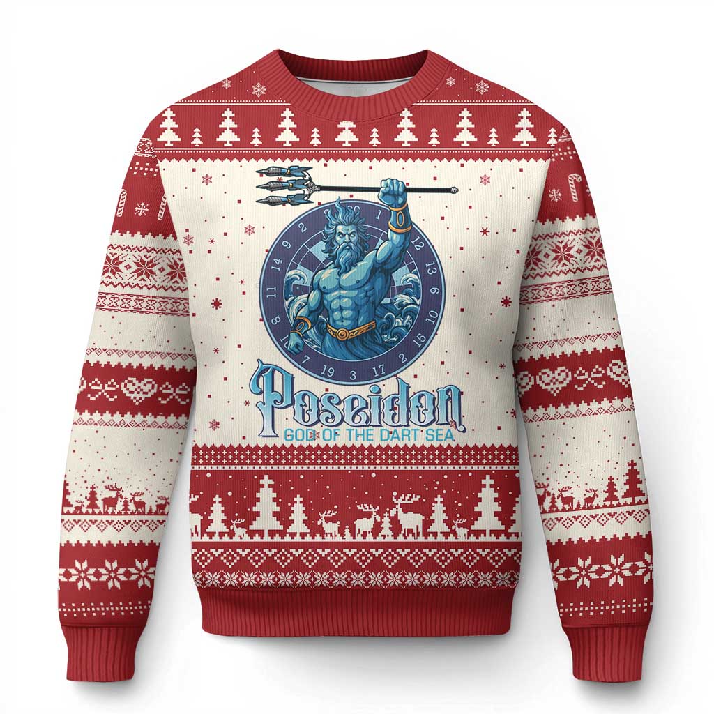 Ancient Greek Mythology Poseidon Dartist Ugly Christmas Sweater God Of The Dart Sea Trident - Wonder Print Shop
