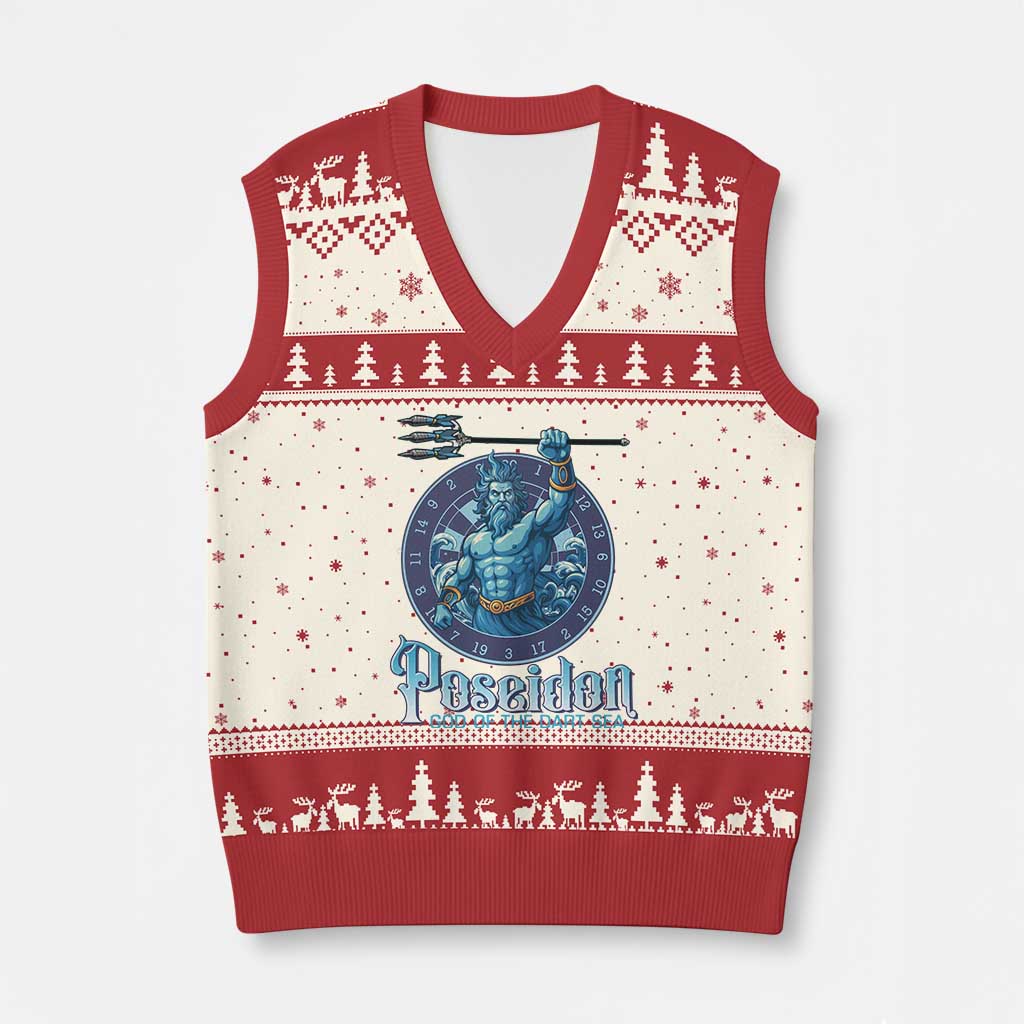 Ancient Greek Mythology Poseidon Dartist V-Neck Knit Sweater Vest God Of The Dart Sea Trident - Wonder Print Shop