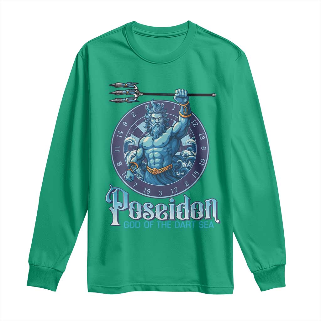 Ancient Greek Mythology Poseidon Dartist Long Sleeve Shirt God Of The Dart Sea Trident - Wonder Print Shop