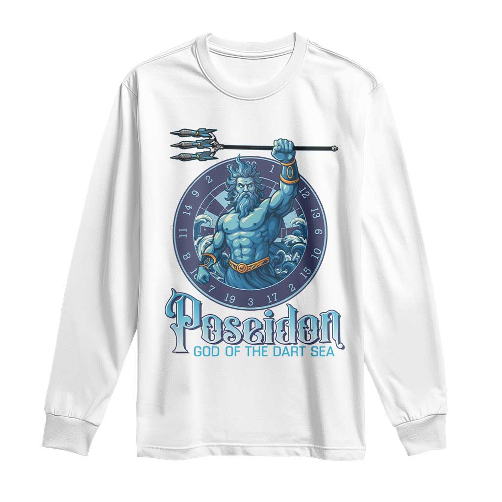 Ancient Greek Mythology Poseidon Dartist Long Sleeve Shirt God Of The Dart Sea Trident - Wonder Print Shop