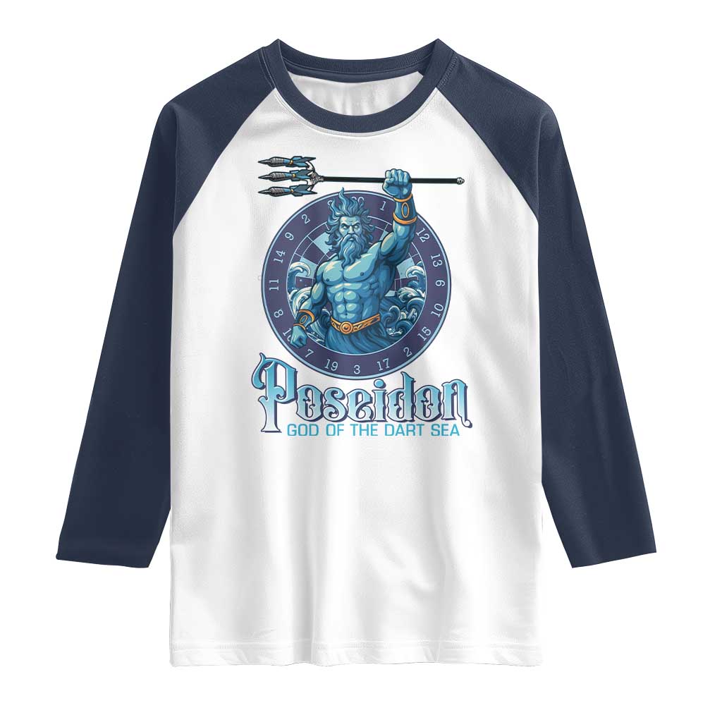 Ancient Greek Mythology Poseidon Dartist Raglan Shirt God Of The Dart Sea Trident - Wonder Print Shop