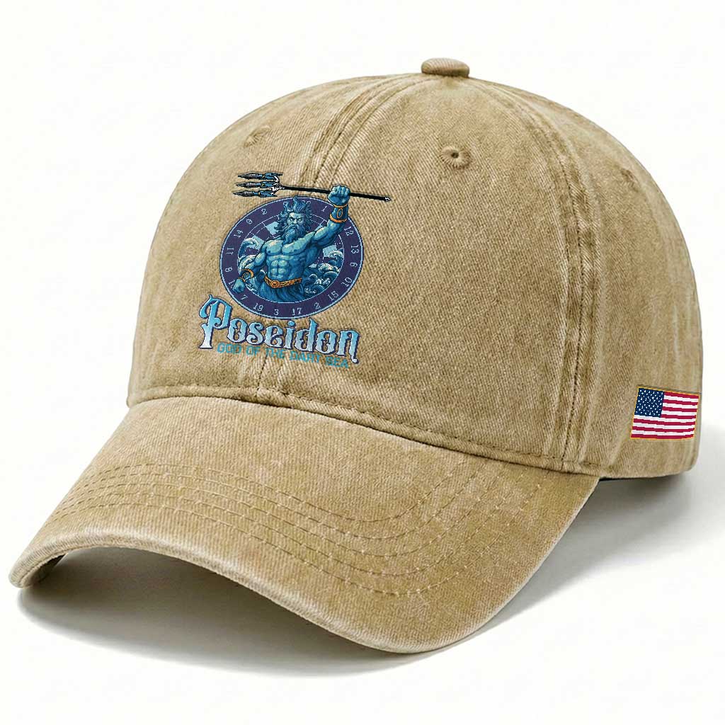 Ancient Greek Mythology Poseidon Dartist Washed Cotton Baseball Cap God Of The Dart Sea Trident