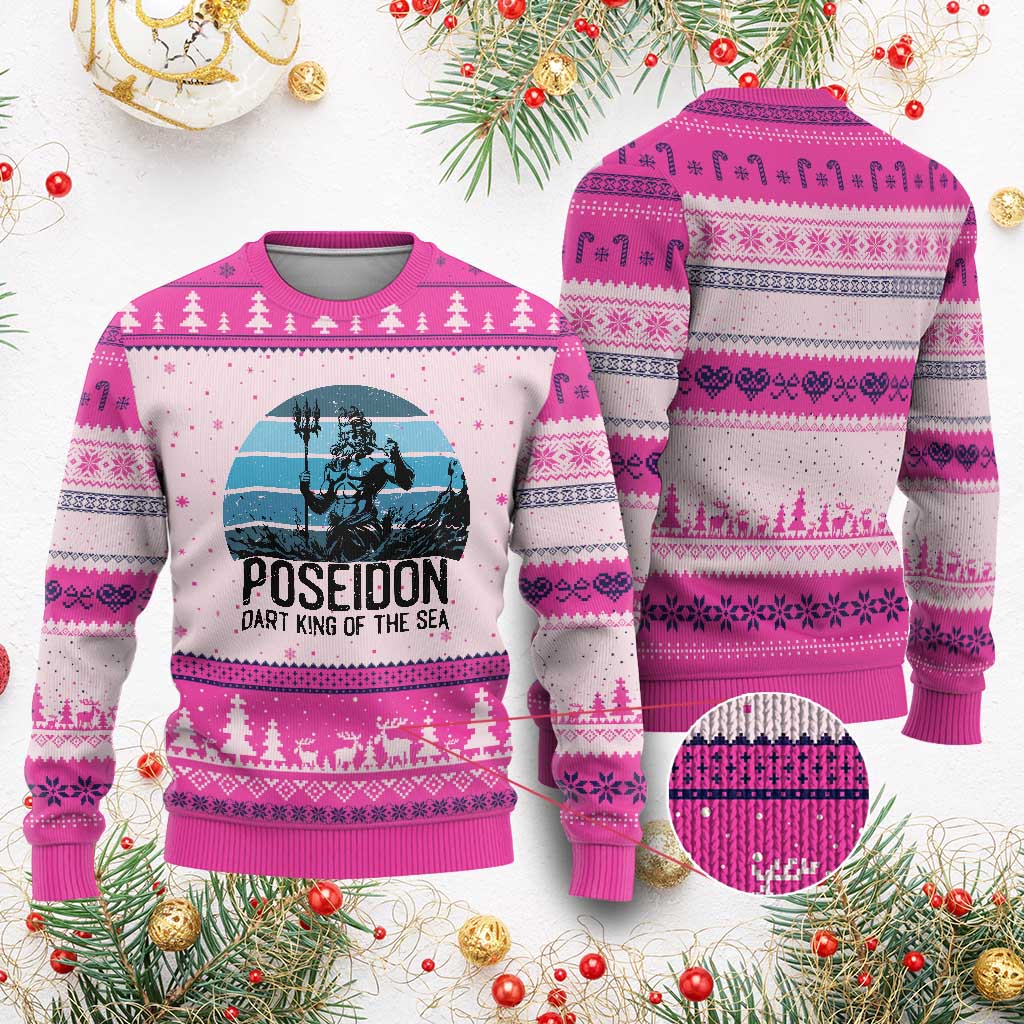 Ancient Greek Mythology Poseidon Dartist Ugly Christmas Sweater Dart King Of The Sea Trident - Wonder Print Shop