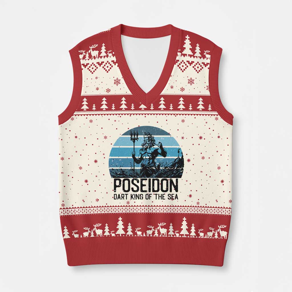Ancient Greek Mythology Poseidon Dartist V-Neck Knit Sweater Vest Dart King Of The Sea Trident - Wonder Print Shop