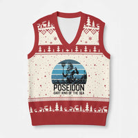 Ancient Greek Mythology Poseidon Dartist V-Neck Knit Sweater Vest Dart King Of The Sea Trident - Wonder Print Shop
