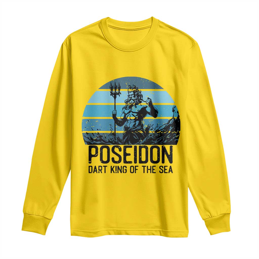 Ancient Greek Mythology Poseidon Dartist Long Sleeve Shirt Dart King Of The Sea Trident - Wonder Print Shop